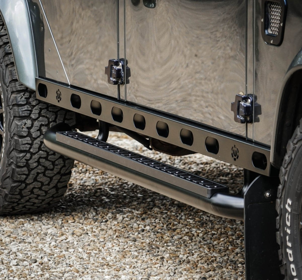 Defender Rear Step Gunbus Land Rover Defender Stainless Steel Side Step 90 & 110 - Titan 3mm ...